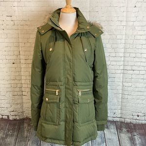 Sam Edelman Women's Hooded Insulated Down Parka Coat Jacket Olive Green